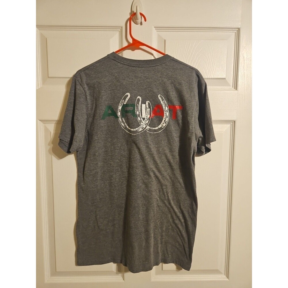 Ariat Western Graphic T Shirt Mens Medium Gray Logo Cotton Tee Red White Green